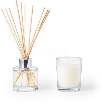 Set Aromático Hanks Difusor Aromático Vidro Aroma Jasmim 50 ml. Vela Vidro Aroma Baunilha 1690