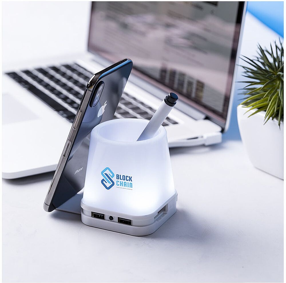 Porta-Lápis Porta USB Belind 4 Leds. 2 Posições de Luz. 4 Portas. USB 2.0 5964