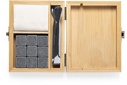 Set Cubos de Gelo Holier Bambu/ Pedra Natural Reutilizável. 9 Peças. Pinças Aço Inoxidável e Bolsa Algodão Incluída 6996