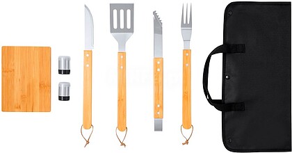 Set Churrasco Estrol Aço Inox/ Bambu 7 Acessórios. Bolsa Poliéster 20469