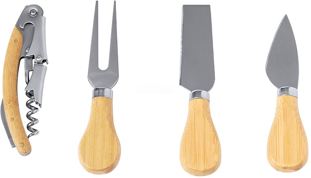 Set Vinhos e Queijos Sondrex Bambu/ Aço Inox 4 Acessórios 21098