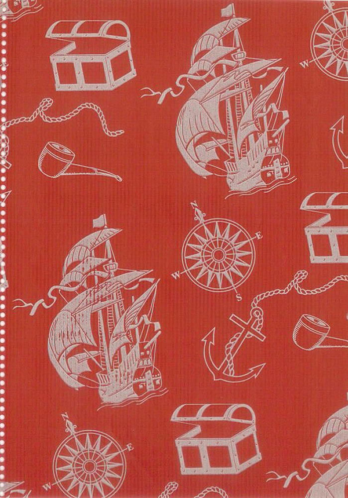 Rolo Papel Embrulho : Descobrimentos Vermelho/Prateado : Papel Kraft : Rolo 35cm ( 4kg )