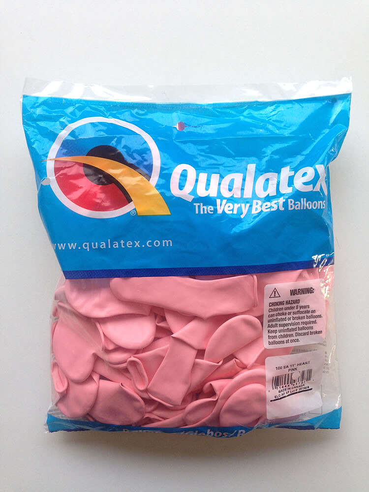 Corações 11”/ 28cm Qualatex : Sacos 100 unidades : 1 Cor Rosa