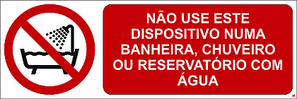 Não Use Este Dispositivo Numa Banheira, Chuveiro ou Reservatório Com Água; Horizontal